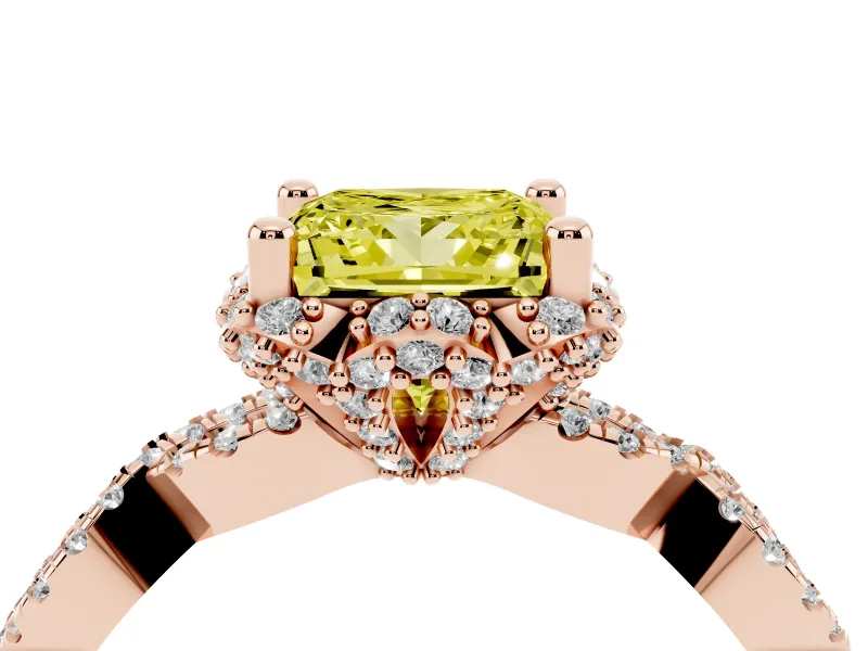 Princess Cut Halo Engagement Ring Setting for a Fancy Yellow Lab-Grown Diamond | Rose Gold - Design NV-24725