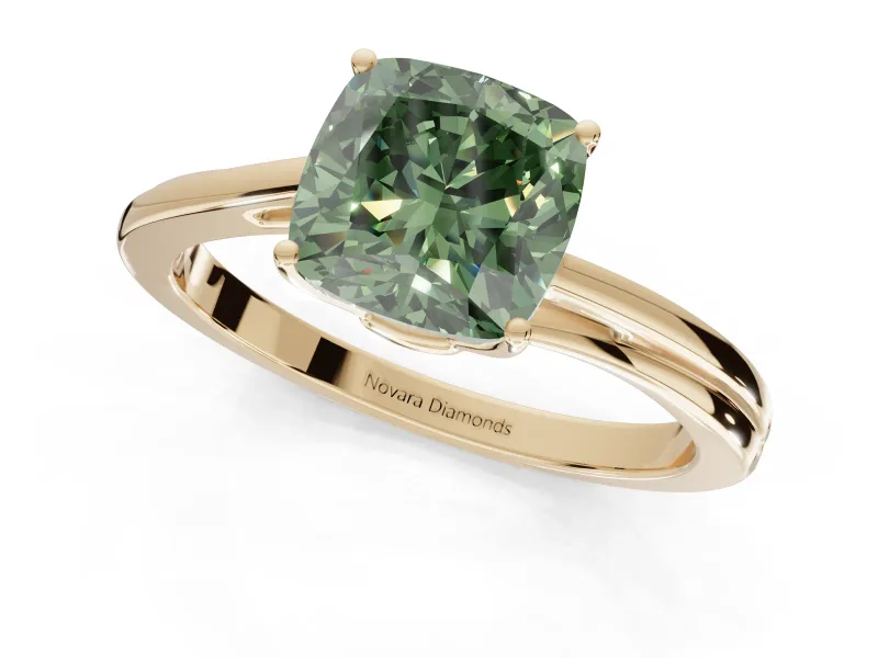 Cushion Cut Bypass Solitaire Engagement Ring Setting for a Fancy Green Lab-Grown Diamond | Yellow Gold