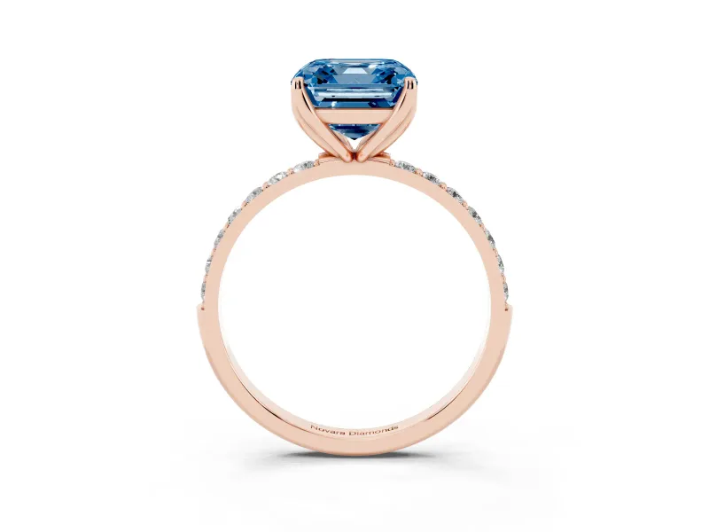 Asscher Cut Pave Engagement Ring Setting for a Fancy Blue Lab-Grown Diamond | Slim Band | Rose Gold