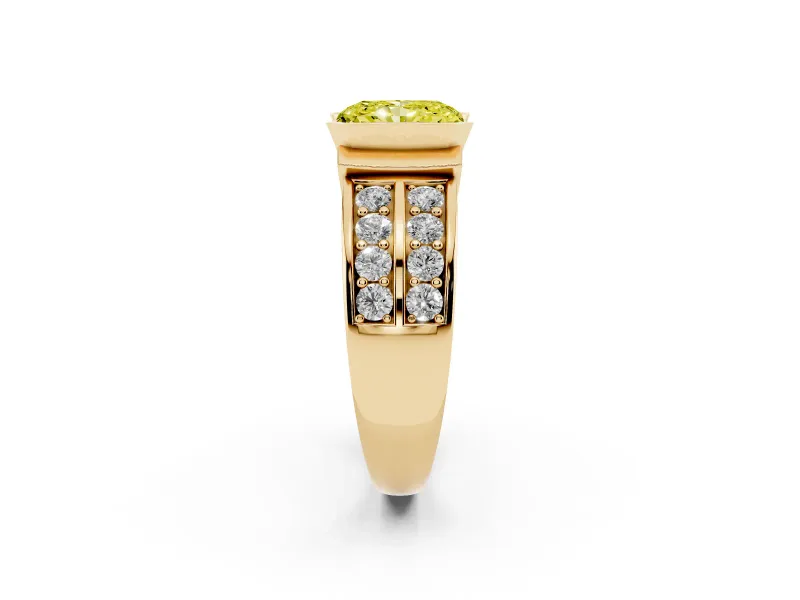 Radiant Cut Half Bezel Engagement Ring Setting for a Fancy Yellow Lab-Grown Diamond | Channel Band | Yellow Gold