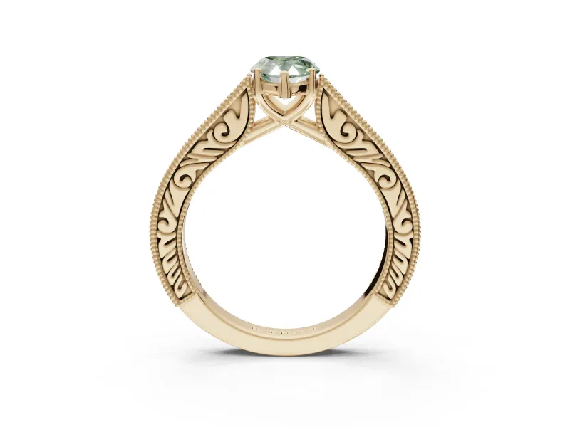 Pear-Shaped Vintage Engagement Ring Setting for a Fancy Green Lab-Grown Diamond | Yellow Gold - Design NV-24644