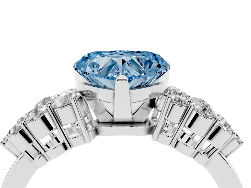 Fancy Blue Heart Cut Diamond Cluster Engagement Ring Set in Silver with Pavé Band and Prong Setting