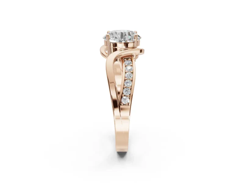 Round Bypass Solitaire Engagement Ring Setting | Pavé and Plain Strands | Rose Gold