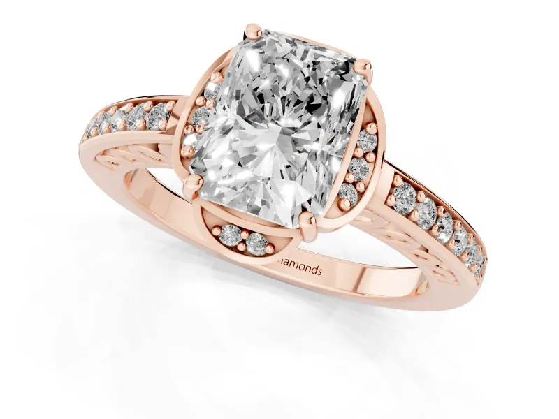 Radiant Cut Floral Pavé Engagement Ring Setting | Petal Accents | Rose Gold