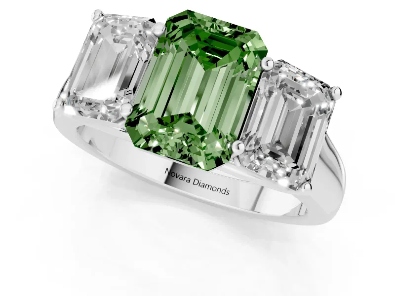 Emerald Cut Engagement Ring Setting for a Fancy Green Lab-Grown Diamond | Sterling Silver - Design NV-24908