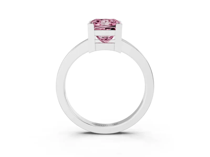 Fancy Pink Princess Cut Diamond Solitaire Ring Set in Silver with Prong Head and Smooth Polished Band