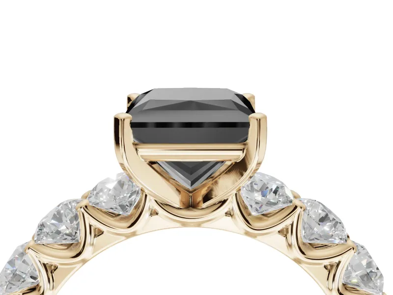 Princess Cut Side Stone Engagement Ring Setting for a Black Center | Yellow Gold