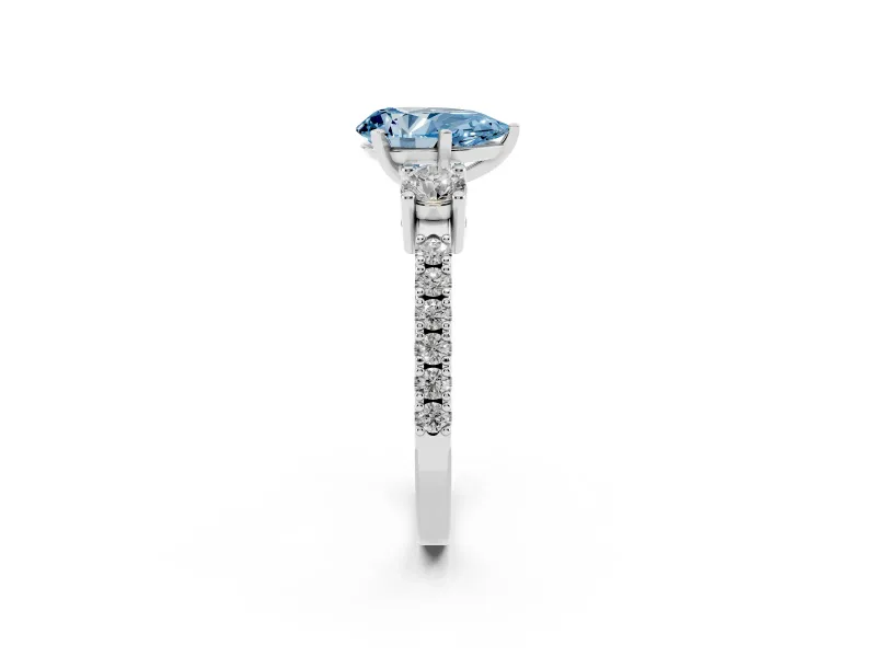 Pear-Shaped Three Stone Pavé Engagement Ring Setting for a Fancy Blue Lab-Grown Diamond | Round Side Stones | Platinum