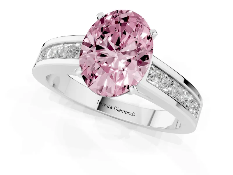 Oval Channel Engagement Ring Setting for a Fancy Pink Lab-Grown Diamond | Sterling Silver