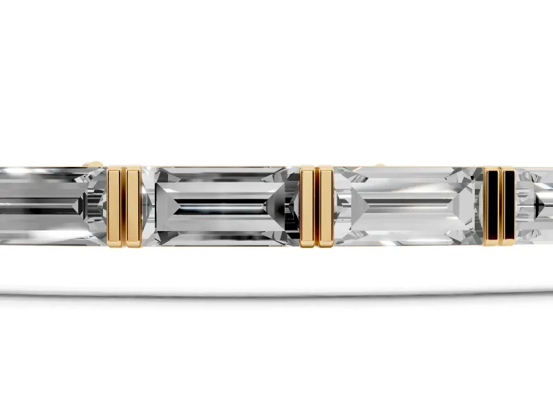Baguette Lab-Grown Diamond Bar Set Tennis Bracelet | Double Bar Spacers | Yellow Gold