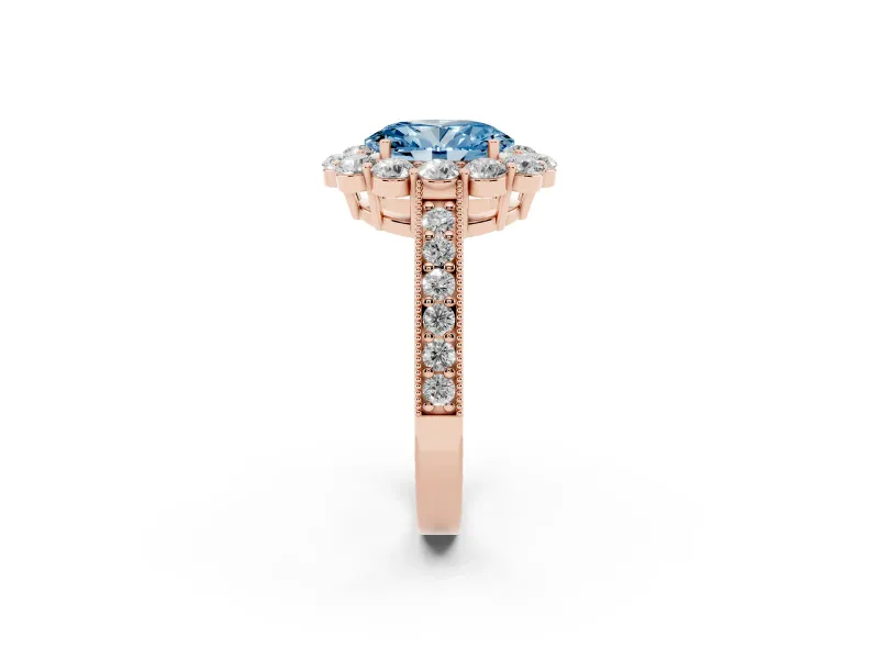 Oval Vintage Halo Engagement Ring Setting for a Fancy Blue Lab-Grown Diamond | Rose Gold