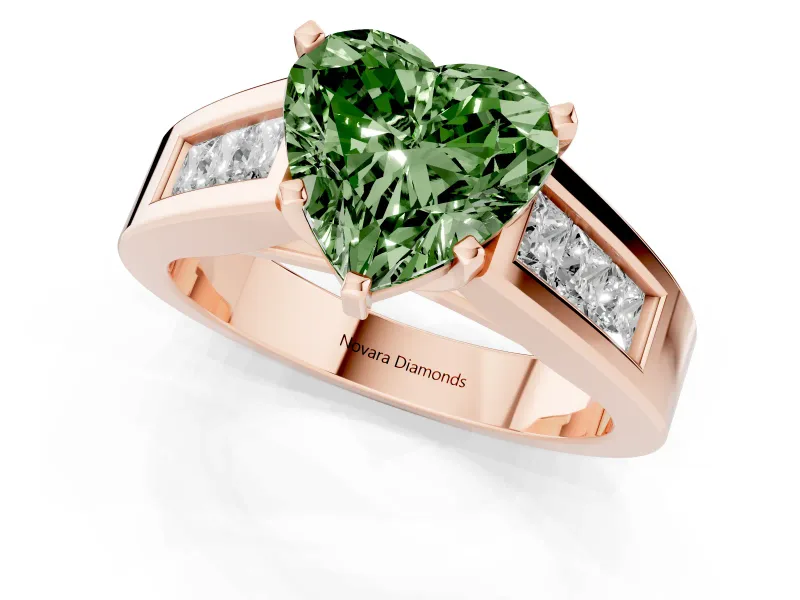 Heart-Shaped Channel-Set Engagement Ring Setting for a Fancy Green Lab-Grown Diamond | Rose Gold