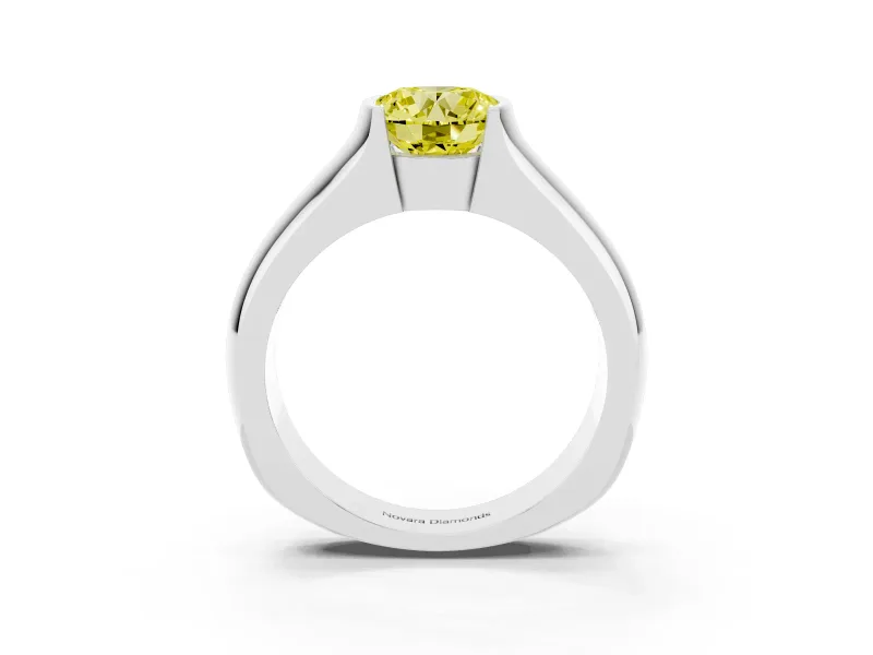 Round Half Bezel Solitaire Engagement Ring Setting for a Fancy Yellow Lab-Grown Diamond | Wide Band | Sterling Silver