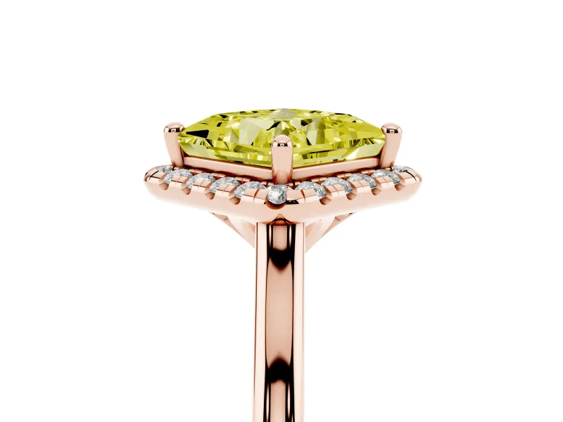Princess Cut Halo Engagement Ring Setting for a Fancy Yellow Lab-Grown Diamond | Plain Polished Band | Rose Gold