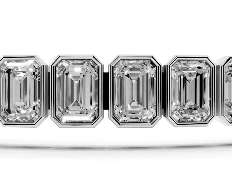 Emerald Cut Lab-Grown Diamond North-South Bezel Tennis Bracelet | Stepped Rims | White Gold