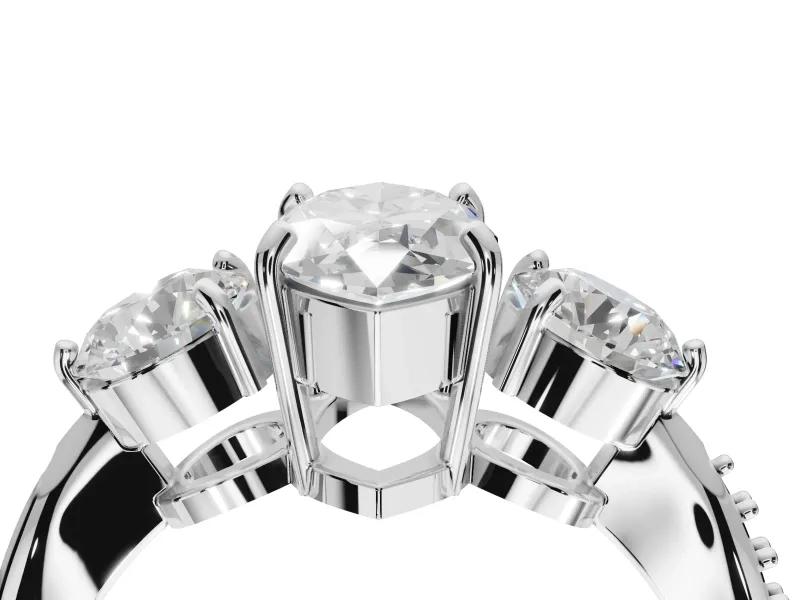 Marquise Three Stone Engagement Ring Setting | Tapered Pave Band | Platinum