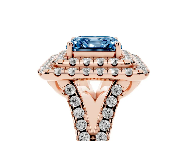 Asscher Cut Halo Split Shank Engagement Ring Setting for a Fancy Blue Lab-Grown Diamond | Pavé Strands | Rose Gold