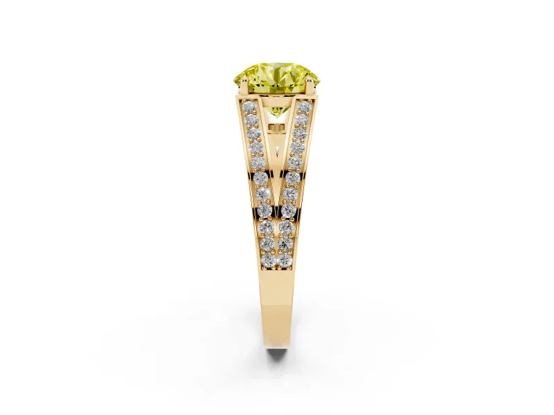 Round Split Shank Pavé Engagement Ring Setting for a Fancy Yellow Lab-Grown Diamond | Yellow Gold