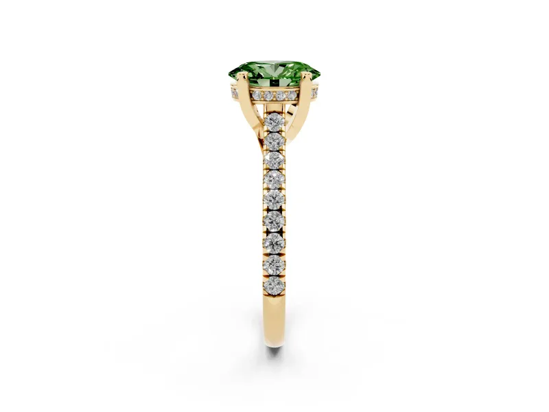 Oval Hidden Halo Pave Engagement Ring Setting for a Fancy Green Lab-Grown Diamond | Claw Prongs | Yellow Gold