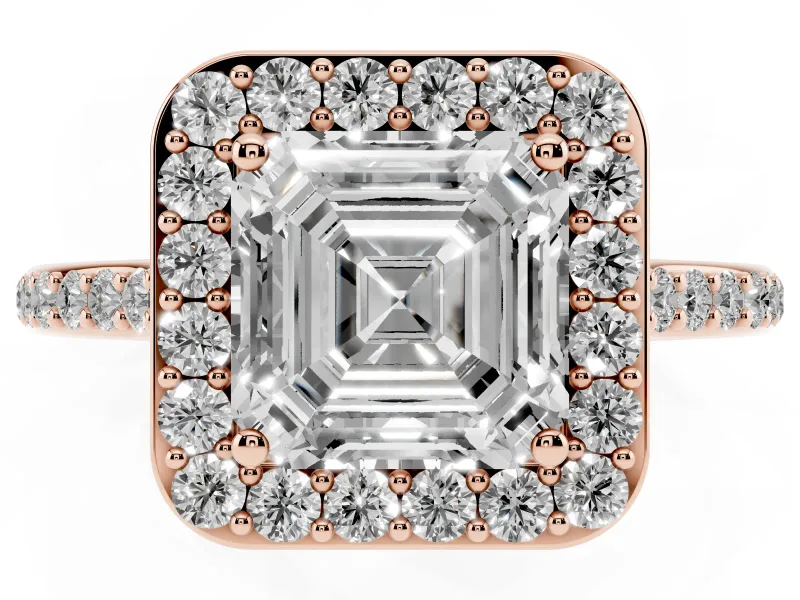 Asscher Cut Pavé Halo Engagement Ring Setting | Rose Gold