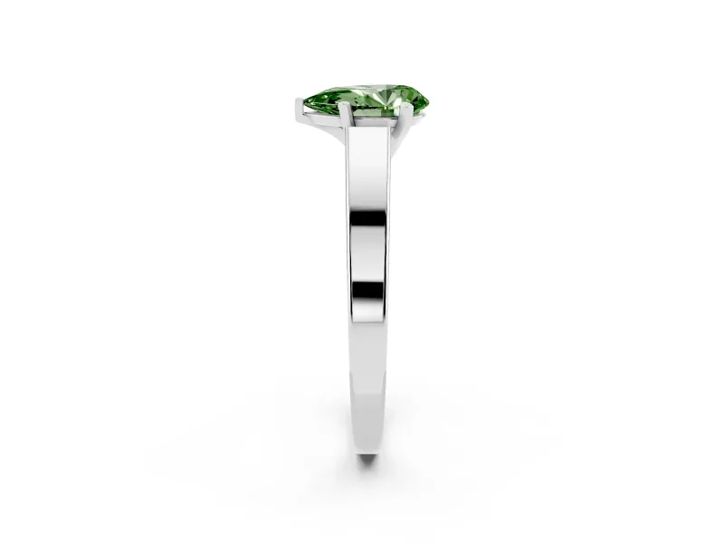 Fancy Green Pear Cut Diamond Solitaire Engagement Ring Set in Silver with Prong Setting and Tapered Band
