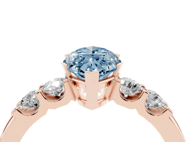 Fancy Blue Marquise Cut Diamond Five-Stone Prong Set Engagement Ring Set in Rose gold with Channel Band
