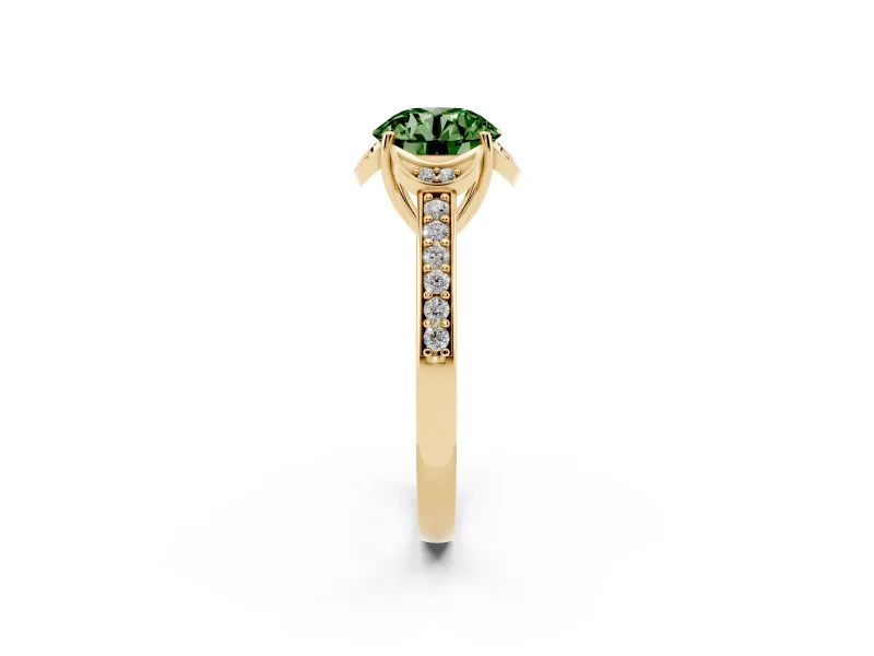 Round Floral Pavé Engagement Ring Setting for a Fancy Green Lab-Grown Diamond | Yellow Gold
