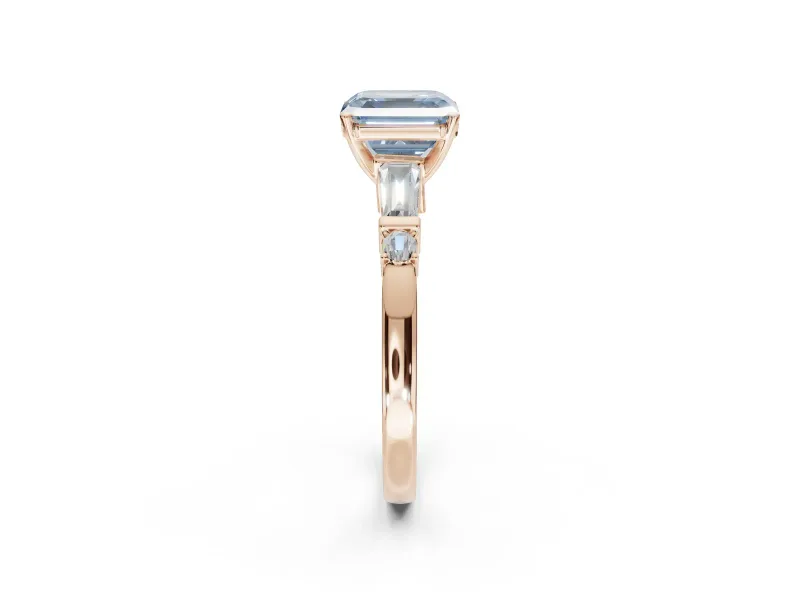 Asscher Cut Tapered Baguette Engagement Ring Setting for a Fancy Blue Lab-Grown Diamond | Rose Gold