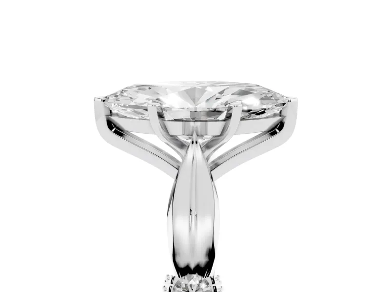 Marquise Cut Diamond Solitaire Twisted Band Ring Set in Silver with Accent Stones and Prong Setting