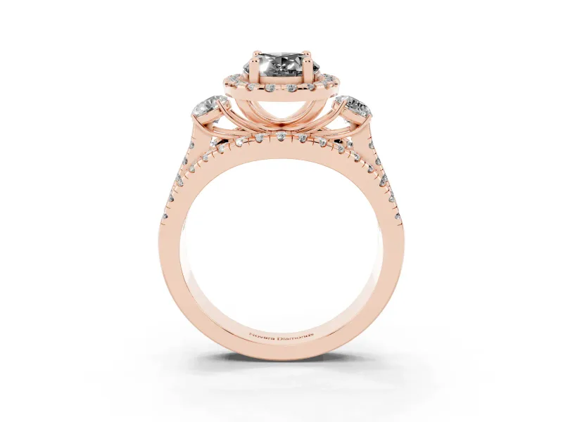 Oval Halo Split Shank Engagement Ring Setting for a Black Center | Round Side Stones | Rose Gold
