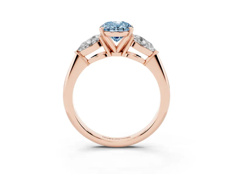 Oval Three-Stone Ring Setting for a Fancy Blue Lab-Grown Diamond | Pear Side Stones | Rose Gold