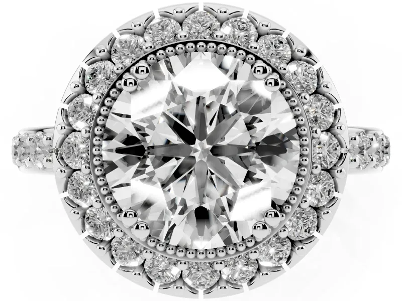 Round Vintage Milgrain Halo Engagement Ring Setting | Pierced Gallery | Sterling Silver