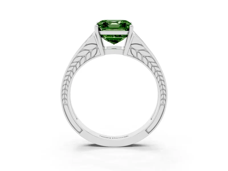 Fancy Green Asscher Cut Diamond Split Shank Ring Set in Platinum with Pavé Band and Prong Setting