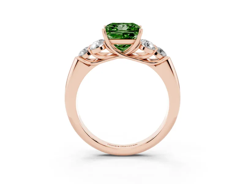 Princess Cut Side Stone Engagement Ring Setting for a Fancy Green Lab-Grown Diamond | Rose Gold