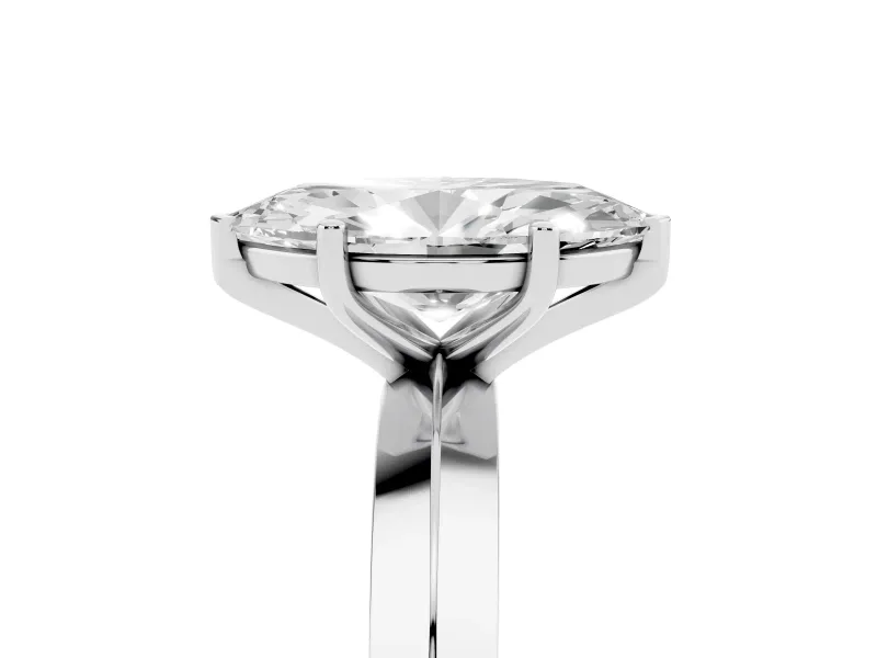 Marquise Cut Diamond Solitaire Engagement Ring Set in Platinum with Flat Band and Prong Setting