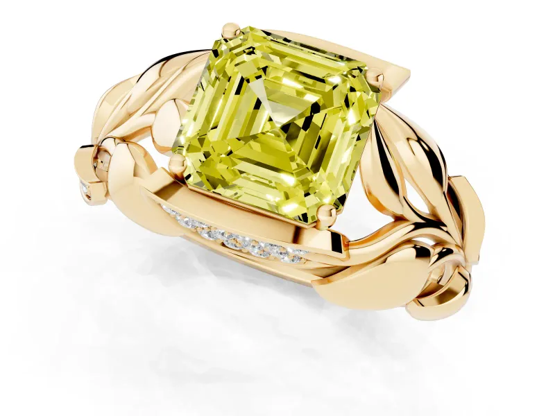 Asscher Cut Leaf Bypass Engagement Ring Setting for a Fancy Yellow Lab-Grown Diamond | Yellow Gold