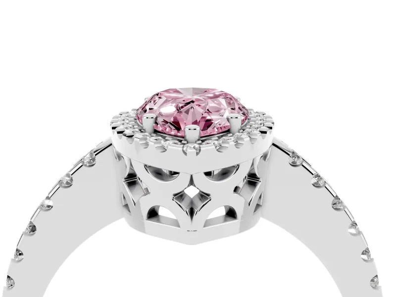 Pear-Shaped Pave Halo Engagement Ring Setting for a Fancy Pink Lab-Grown Diamond | Platinum