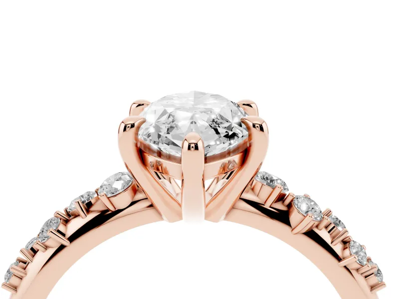 Marquise Cut Diamond Solitaire Vine Band Ring Set in Rose gold with Round Accents and Prong Setting