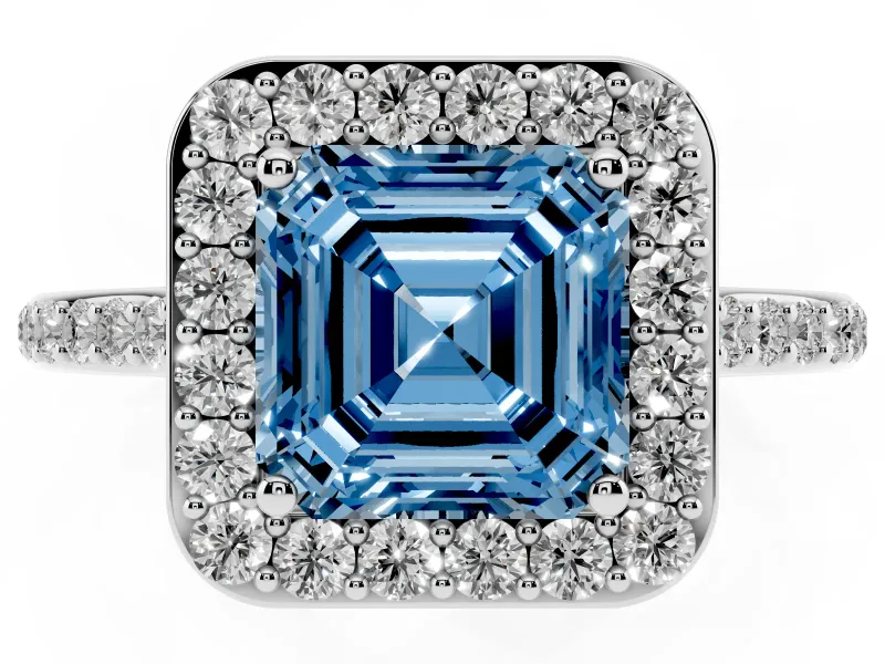 Asscher Cut Halo Engagement Ring Setting for a Fancy Blue Lab-Grown Diamond | Sterling Silver - Design NV-24729