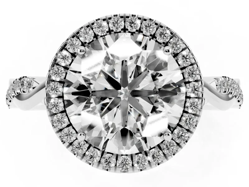 Round Halo Engagement Ring Setting | Pavé Twist Band | Platinum