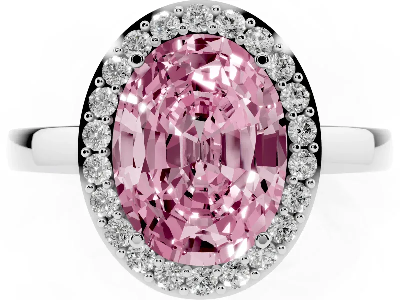 Fancy Pink Oval Cut Diamond Halo Ring Set in Platinum with Solitaire Band and Prong Setting