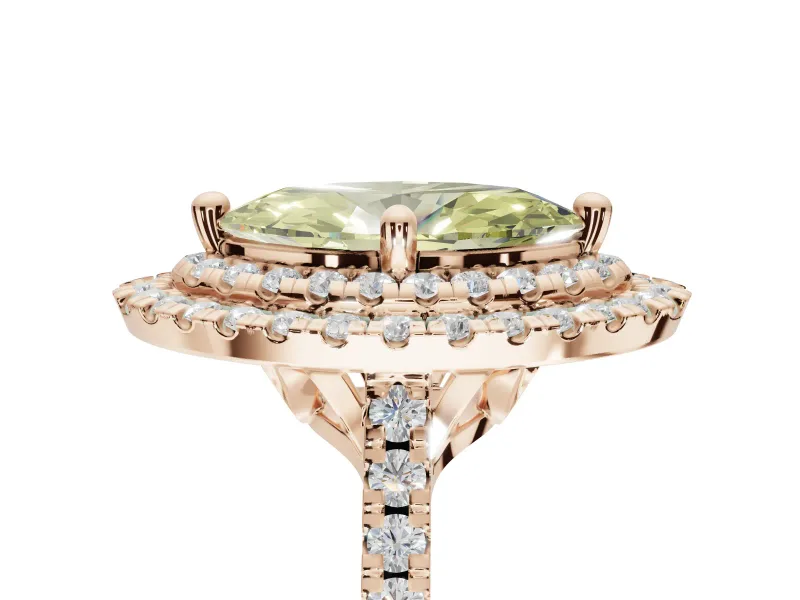 Marquise Double Halo Engagement Ring Setting for a Fancy Yellow Lab-Grown Diamond | Pave Shoulders | Rose Gold