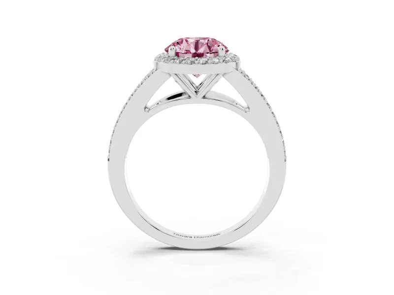 Round Halo Engagement Ring Setting for a Fancy Pink Lab-Grown Diamond | Pave Split Shank | Platinum