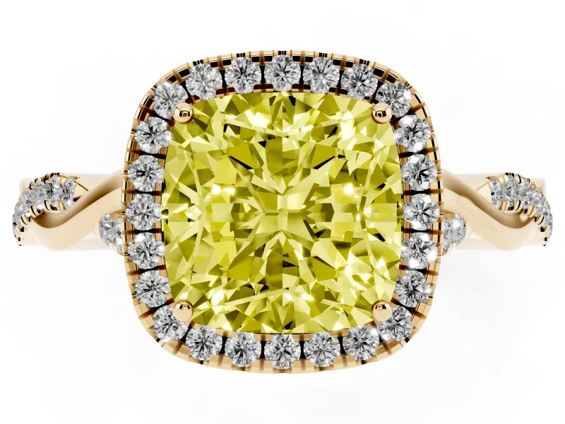 Cushion Cut Twist Halo Engagement Ring Setting for a Fancy Yellow Lab-Grown Diamond | Yellow Gold