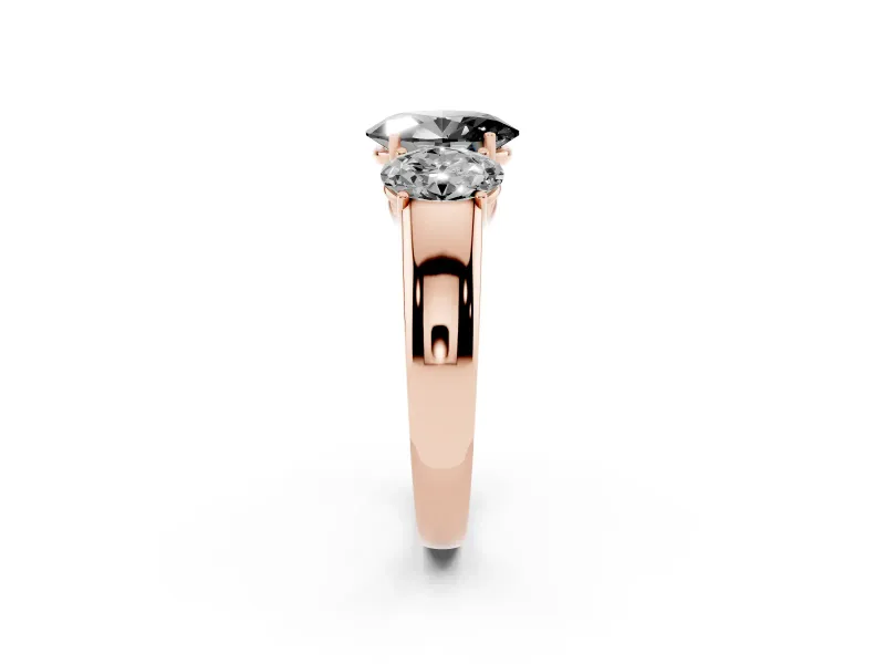 Oval Three Stone Engagement Ring Setting for a Black Center | Touching Side Stones | Rose Gold