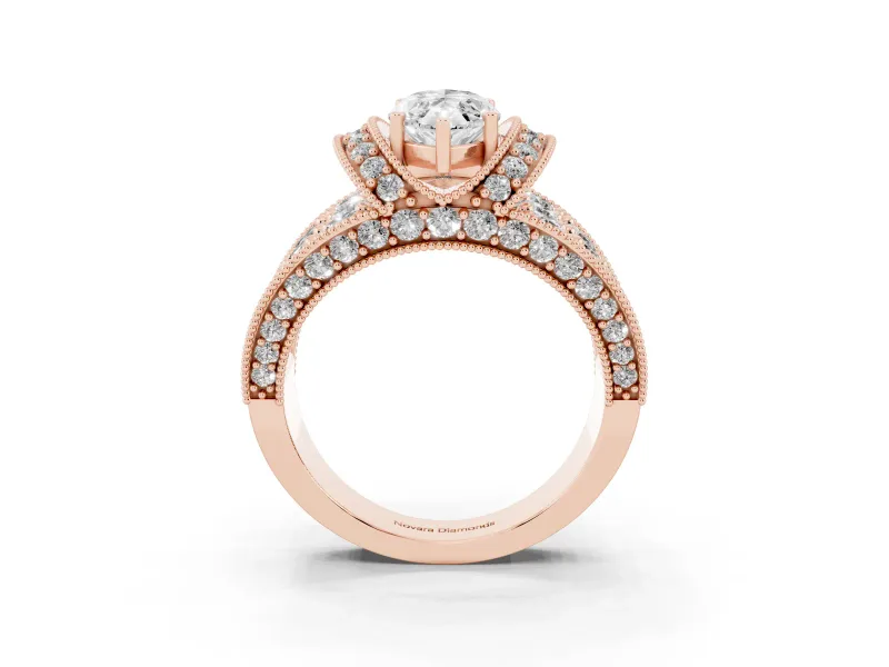 Marquise Vintage Milgrain Pave Engagement Ring Setting | Crescent Side Rows | Rose Gold