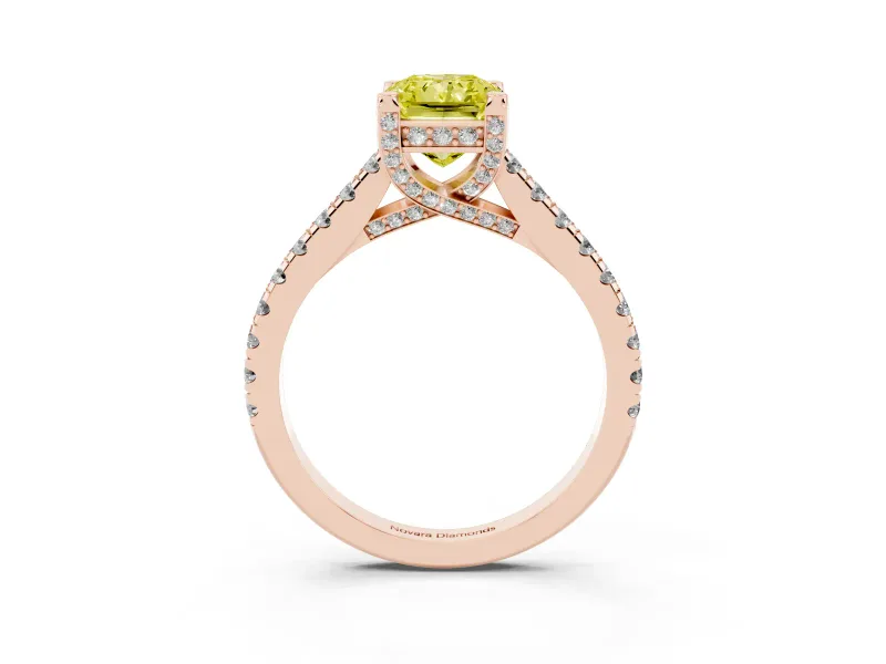 Radiant Cut Hidden Halo Pave Engagement Ring Setting for a Fancy Yellow Lab-Grown Diamond | Claw Prongs | Rose Gold