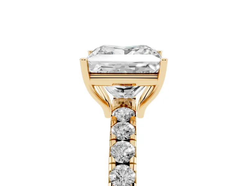 Princess Cut Pave Engagement Ring Setting | Shared Prong Band | Yellow Gold