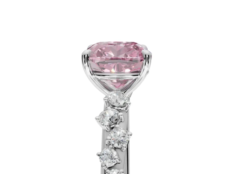 Cushion Cut Graduated Solitaire Engagement Ring Setting for a Fancy Pink Lab-Grown Diamond | Platinum