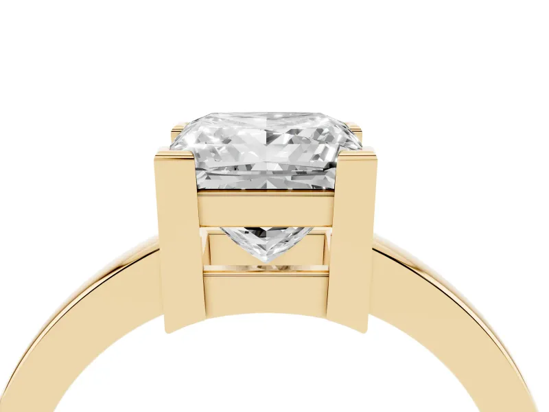 Princess Cut Solitaire Engagement Ring Setting | Flat Tab Prongs | Yellow Gold